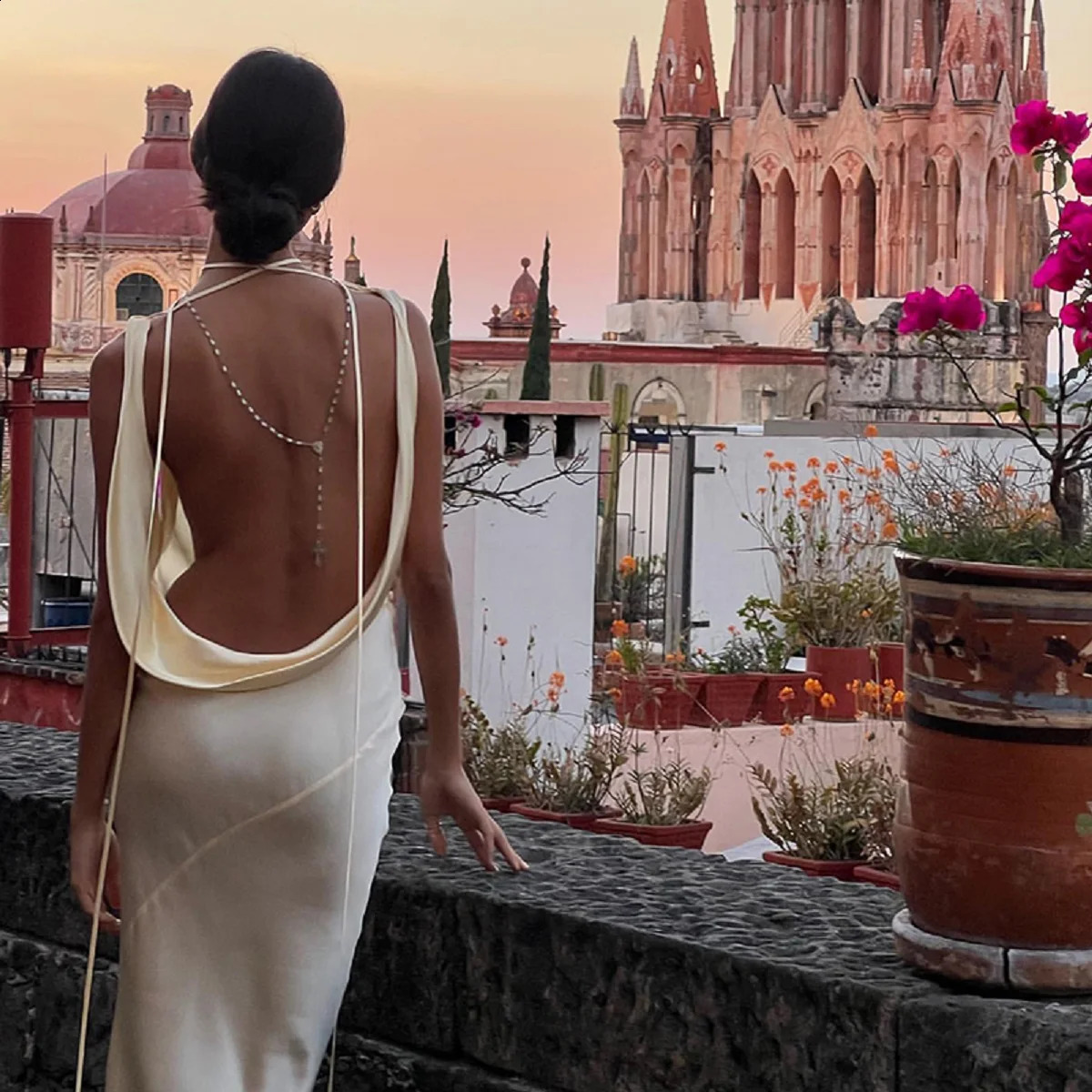 Sexy Women Long Dress Sleeveless Draped Neck Backless Lacing Slim Fit Dress For Party Cocktail Evening Club Street Style S M L 250319