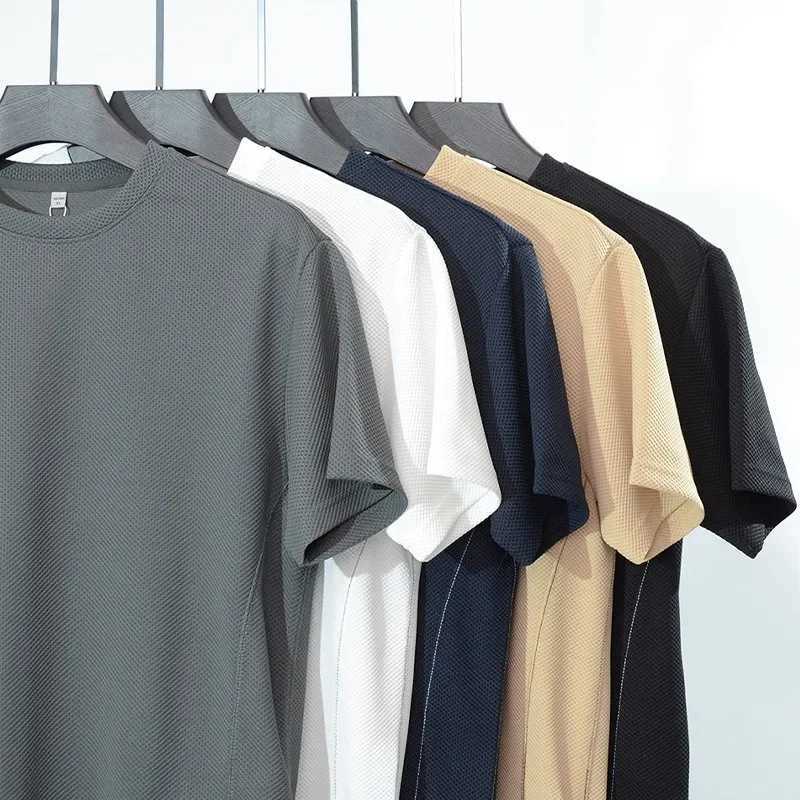 Summer mens solid color loose round neck solid color T-shirt breathableT250319