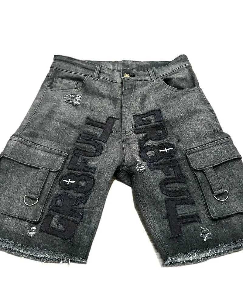 American New Retro Letter Embroidery Tooling Denim Shorts Trend Gothic Y2K Harajuku Hip-hop Loose Sports Shorts Street clothes W250319