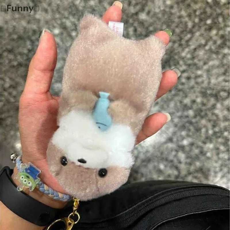 1 cartoon cute otter with fish/cat dog plush keychain creative Kavay keychain backpack hanging decorationXJ250319