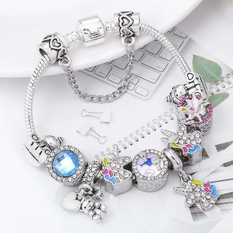 Cute Animal Unicorn Charm Bracelet For Women Girls Hot Air Balloon Beads Fit Original Fine Bracelet Fashion Jewelry