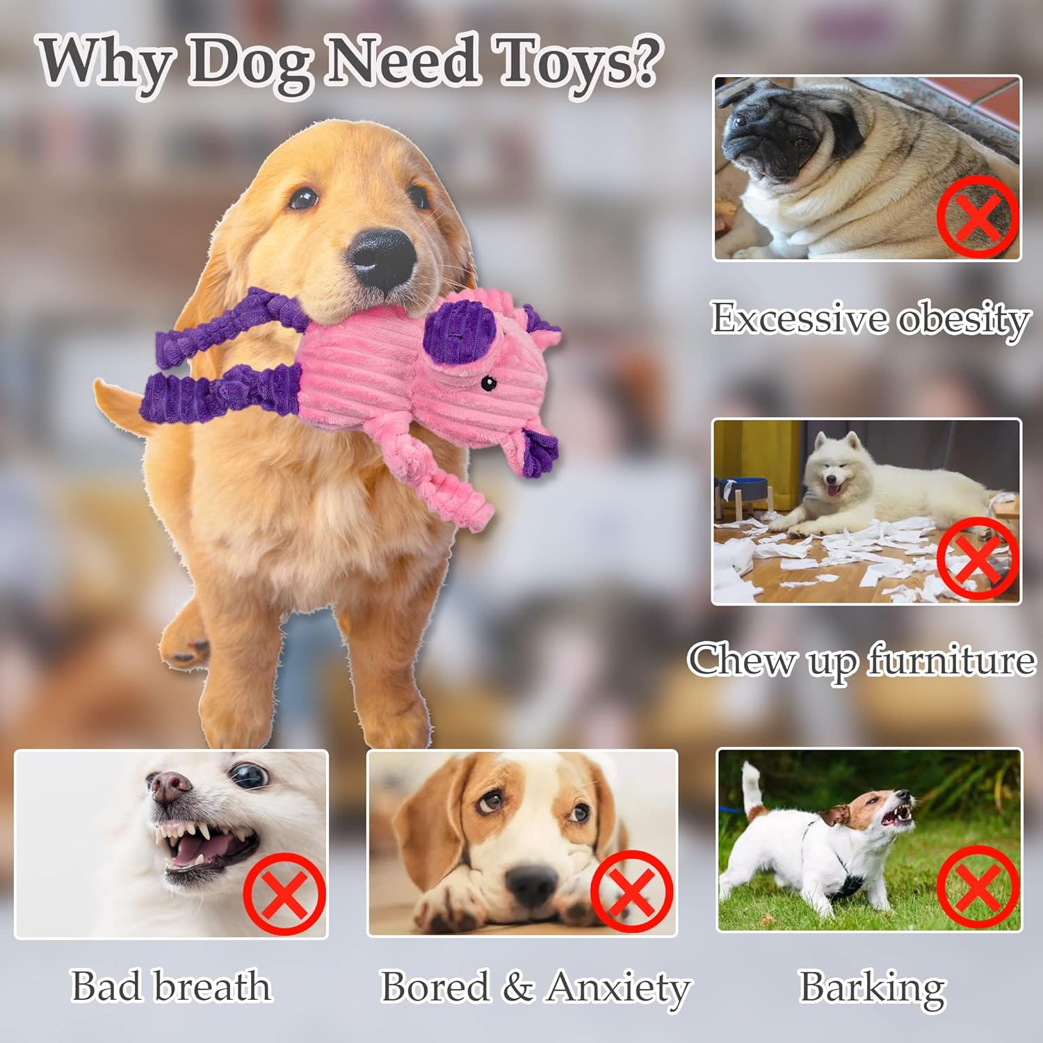 5 Pack Tough Dog Toys - Stuffed Squeaky Dog Toys Assortment, Plush Animal Dog Toy Value Bundle for Small, Medium, and Large Dogs, Puppy Pet Toys to Ke