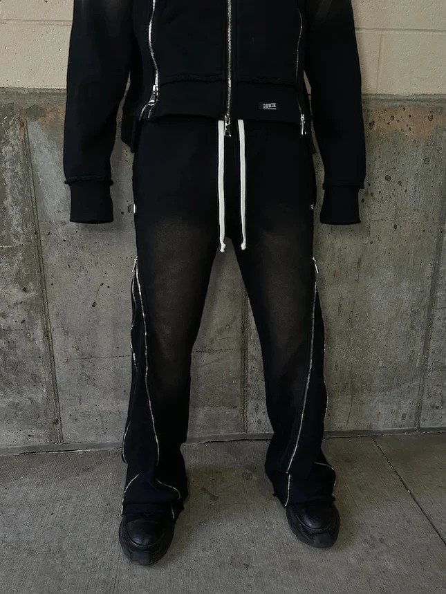 Streetwear bag casual pants Y2K retro zipper decoration sports mens Harajuku womens hiphop letter jogging Trouser 250317