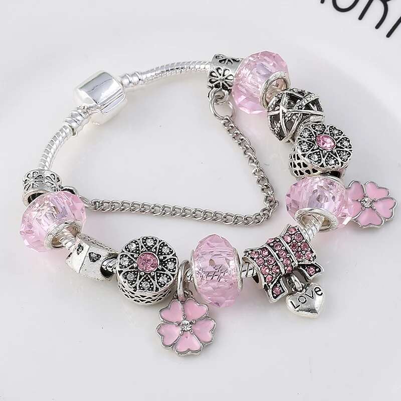 Vintage Silver Color Charm Bracelets With Love Key Pendant DIY Brand Bracelets For Women Gift Dropshipping