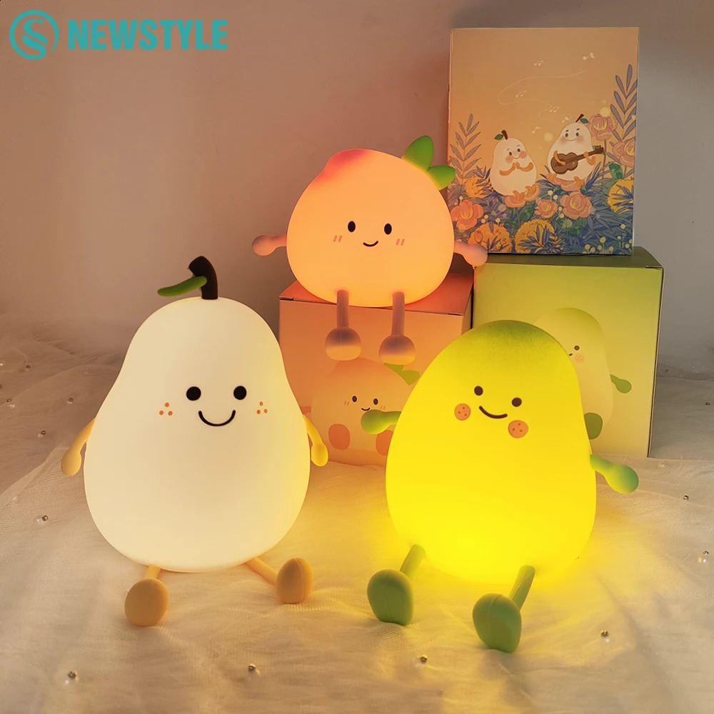 Cute Silicone Nursery Pear Night Light For Baby and Toddler Kawaii Fruit Sleeping NightLight Bedside Lamp For Kids Room 250319