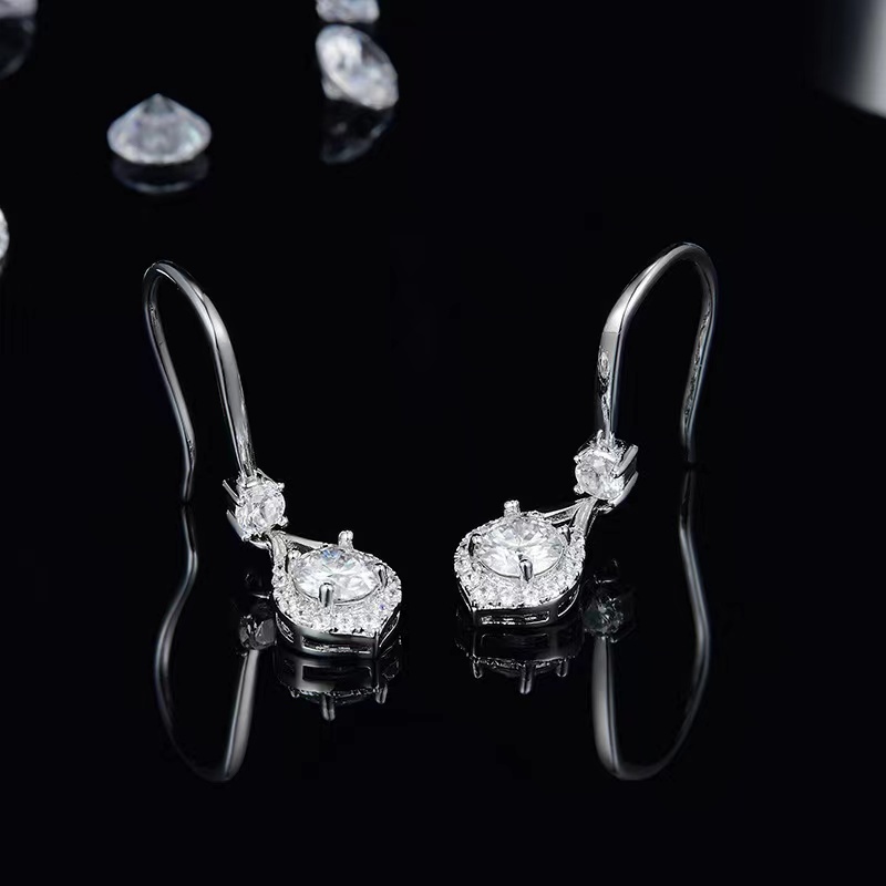 Trendy White Gold Plated Silver 925 1ct D Color VVS1 Moissanite Necklace Drop Earrings Jewelry Sets for Women Anniversary Gift