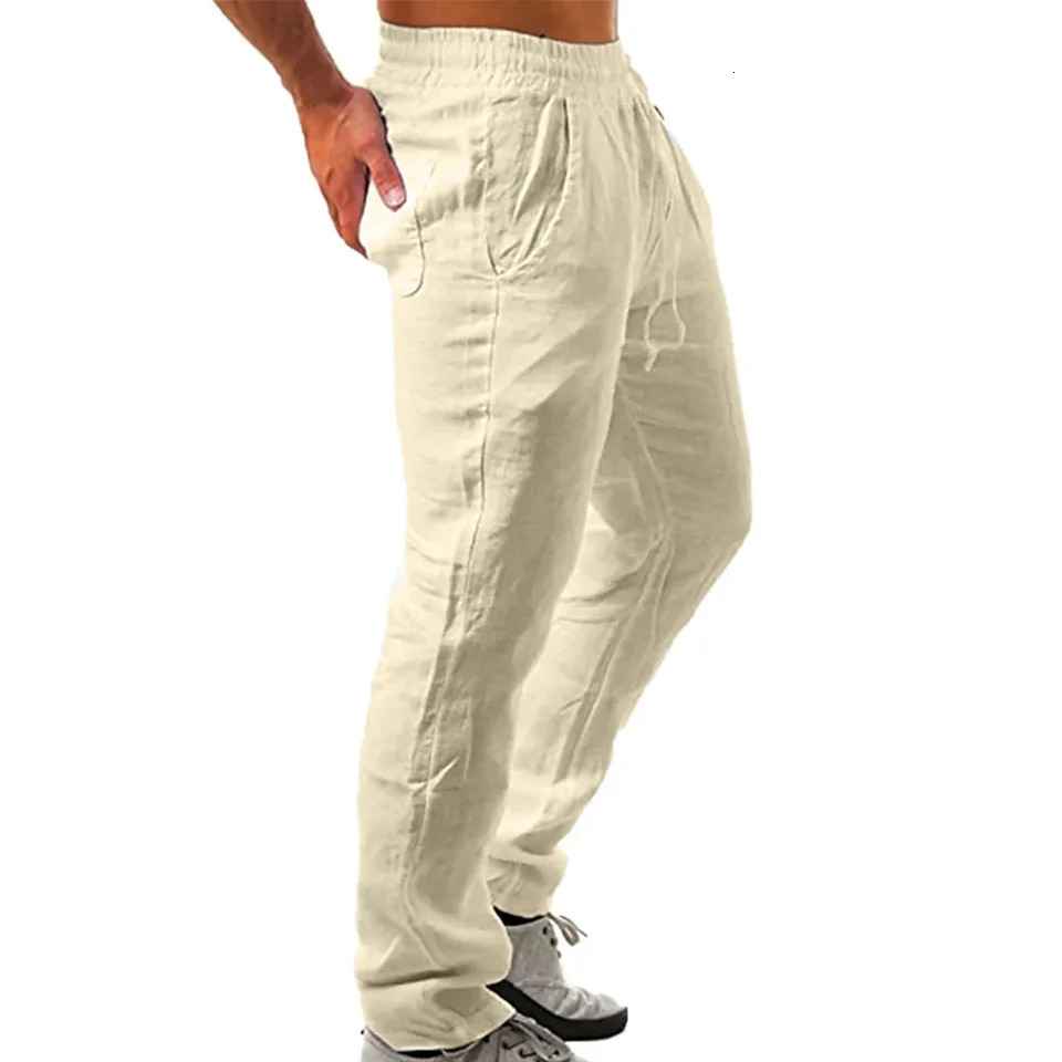 Fashionable mens linen wide pants Korean Trouser oversized sports streetwear spring yoga casual clothing 250320
