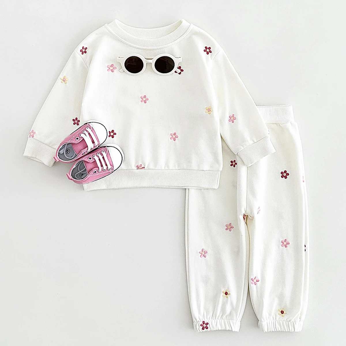 Winter baby clothing set warm pure cotton autumn basic floral embroidery twopiece womens 250319