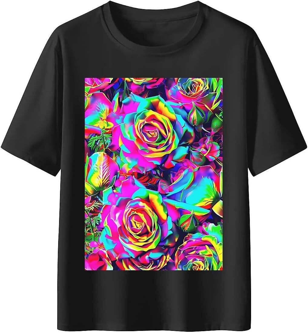 T shirt for Mens Mens Novelty T-Shirts Graphic 2D Print Summer Short Sleeve Colorful Flowers Roses Shirts Tshirt Graphic Tee Casual Tops Clothes Short