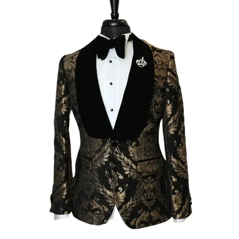 1 Piece Suit Jacket for Men 2024 Velvet Shawl Lapel Wedding Groom Tuxedo Blazer Jacquard Fashion Ready to Ship 250311