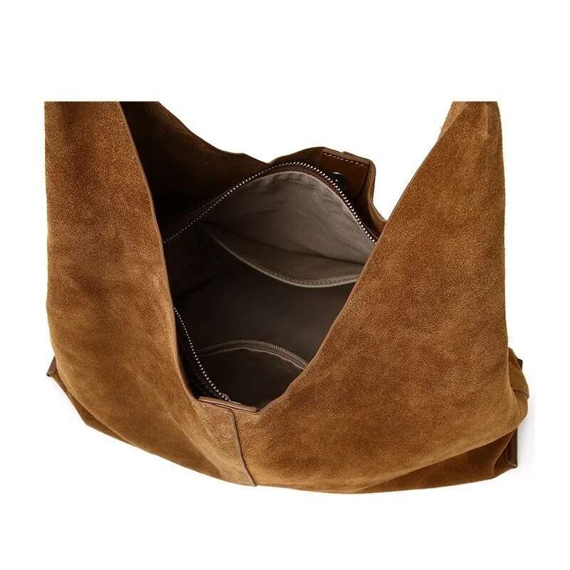 Reverse Veet Cowhide Tote Handbag For Women 2025 Durable Underarm Shoulder Bag Suede Leather Casual Commuter Shopper Bags