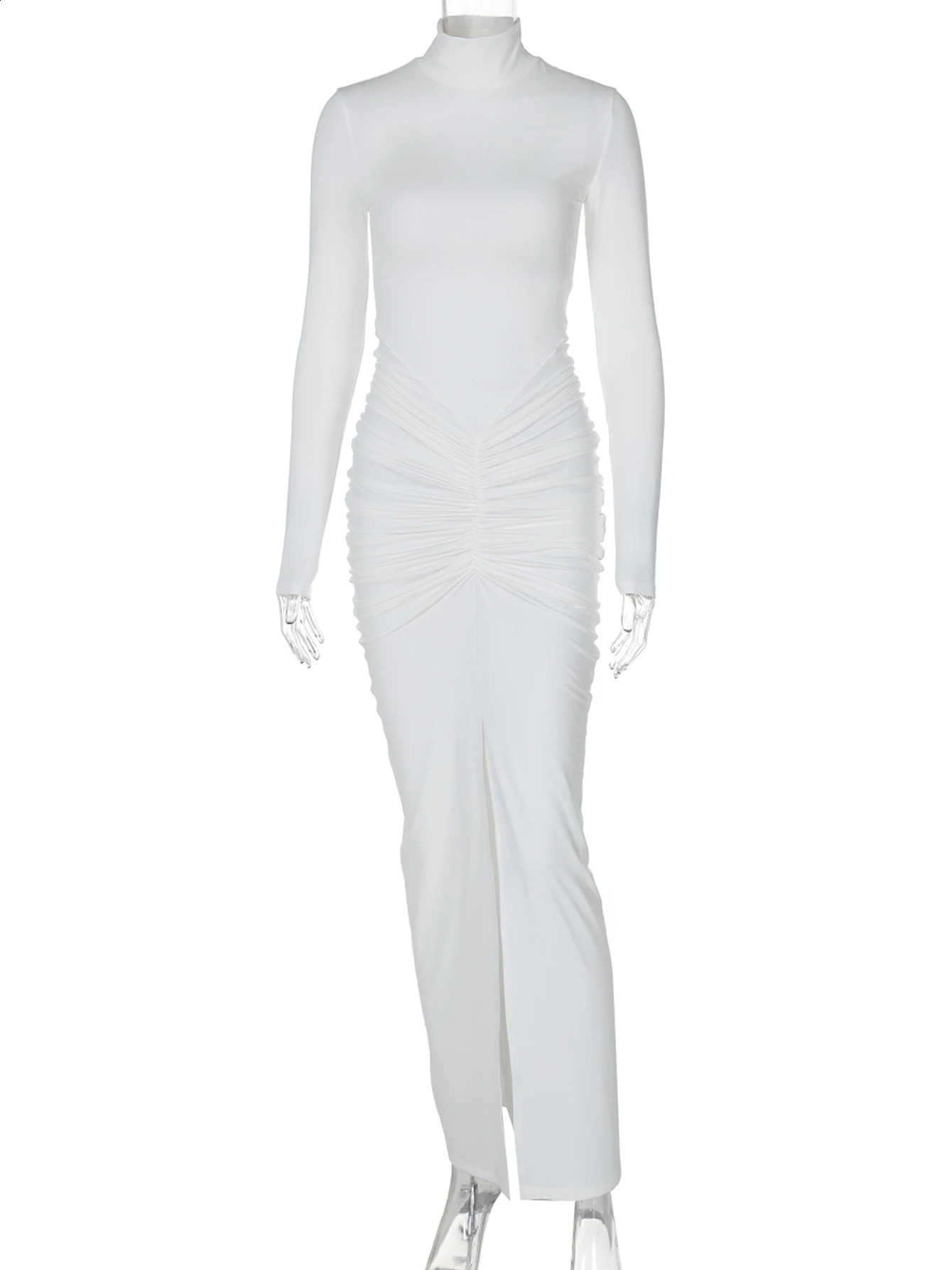 Hawthaw Women Spring Autumn Long Sleeve Party Club Evening Bodycon Basic White Long Dress Wholesale Items For Business 250319