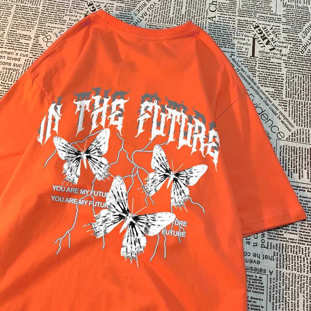 Black Butterfly T-shirt for Mens Hip Hop Breathable T-shirt in the Dark of the Future Summer Couple Loose T-shirtT250320