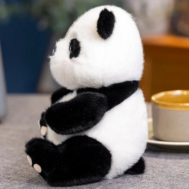 1pc Fluffy Hair Lifelike Panda Plushie Stuffed Birth Baby Panda Bear Fuzzy Plush Toy For Kids Birthday Christmas Gift Boy 250319