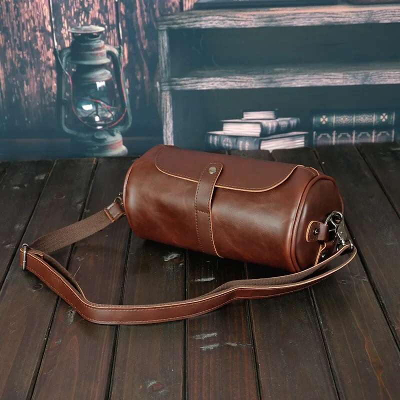 Retro Fashion Men Bucket Bags Barrel Shaped Shoulder Messenger Men's Crossbody Bag Handbags