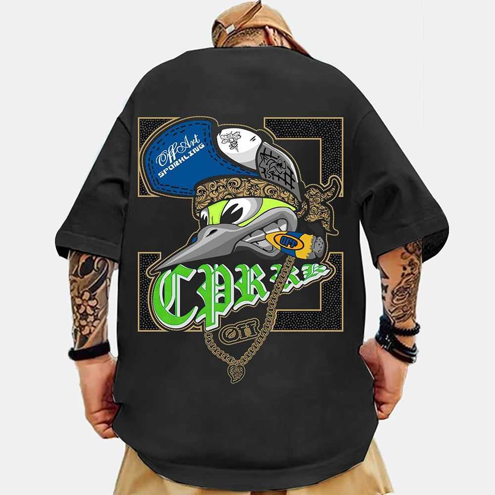 Fashionable mens T-shirt letter printing fashionable mens cotton T-shirt street Harajuku loose and ultra-fine short sleeved waist circumference T-shir