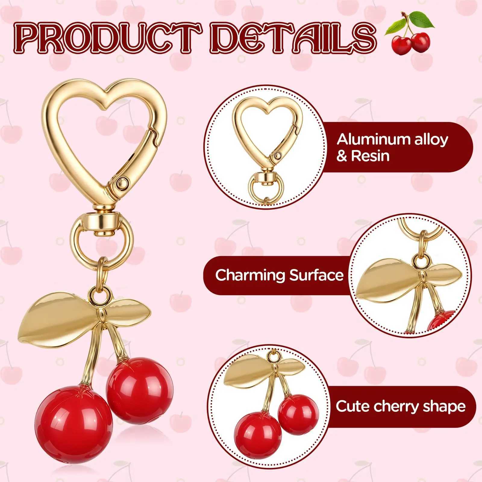 Cute Charm Cherry Keychain Bag Handbag Pendant Christmas Gift Car Key Accessories Gold Leaf Fashion Decoration KeyringXJ250319