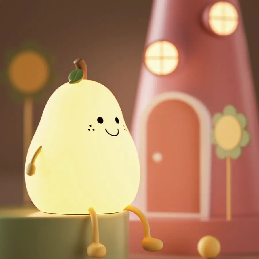 USB Rechargeable Night Light Pear Silicone Night Lights Touch Sensor Bedroom Bedside Cat Lamp With Remote For Kids Baby Gifts 250319