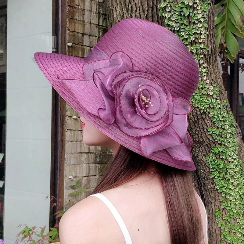 Bucket hat summer Organza flower breathable basin hat Sun Protection sunscreen Hat For Women Beach Hat Flanging cap 250320