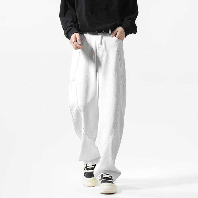 IEFB Korean Style Mens Machete Pants Denim Side Pockets Patchwork Pants Solid Color Casual Loose Straight Male Jeans Chic 9W505T250319