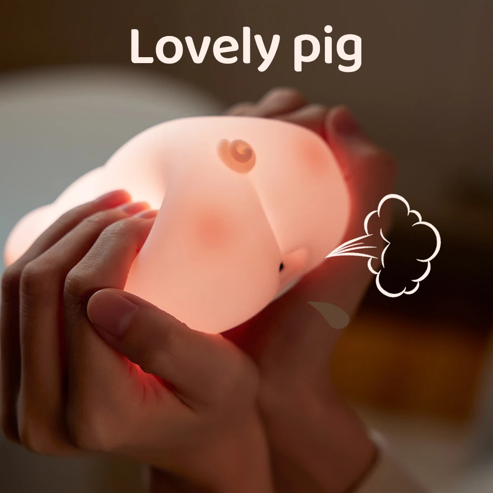 Silicone Night Light Piggy Pat Lamp Accompanying Sleeping Induction USB Rechargeable Bedroom Sleeping Bedside Lamp For Boys Gift 250319