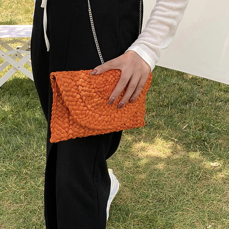 Corn Husk Weave Dinner Clutch Bag Womens Fashion Simple Solid Straw Large Purse Woman Summer Casual Vacation Ladies Wallet 2023 250317