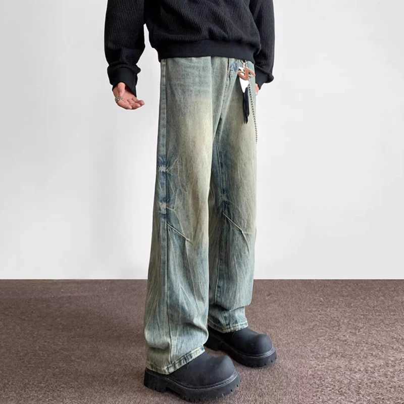 Mens luggage retro wide leg jeans mens designer spring and autumn casual denim pants fashionable straight leg high street denim TrousersT250319