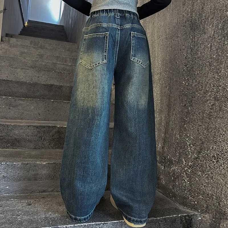 Girl Bow Graffiti Wide Leg Jeans Teen Fashion Casual Edition Straight Trend Wide Leg Pants 5-15 Years OldT250326