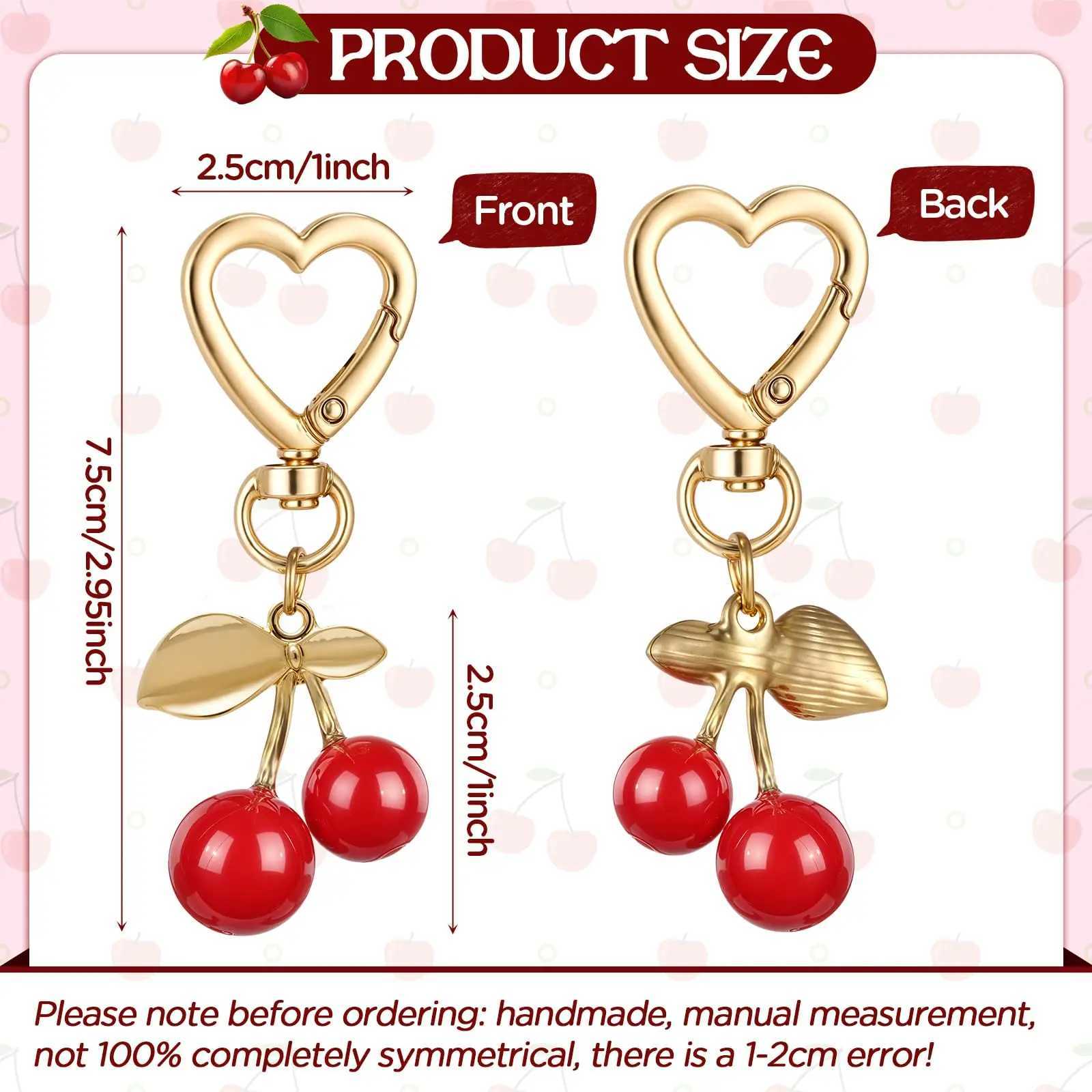 Cute Charm Cherry Keychain Bag Handbag Pendant Christmas Gift Car Key Accessories Gold Leaf Fashion Decoration KeyringXJ250319
