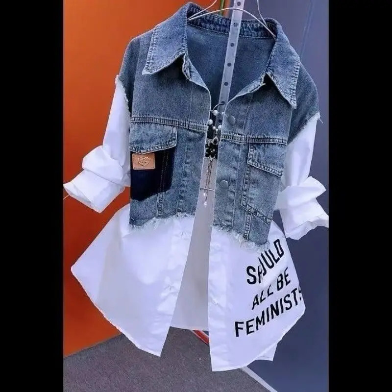 Fashion striped denim jacket for womens spring/summer sense stitched womens jacket temperature jacket 250317