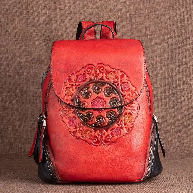 MOTAORA Fashion Retro Genuine Leather Backpacks For Women New Handmade Emed Vintage Bag China Style Backpack Ladies