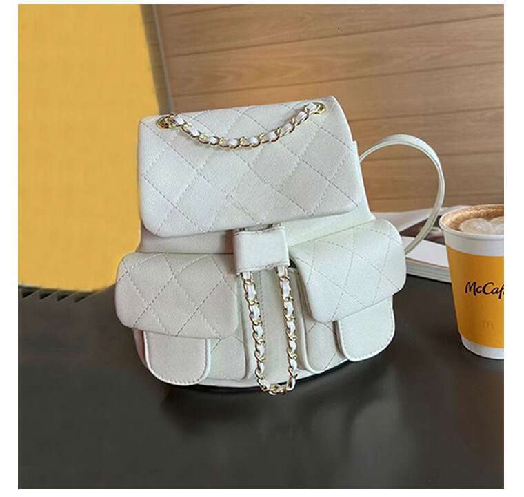 High End Leather With Dia Grid Chain Mini Backpack