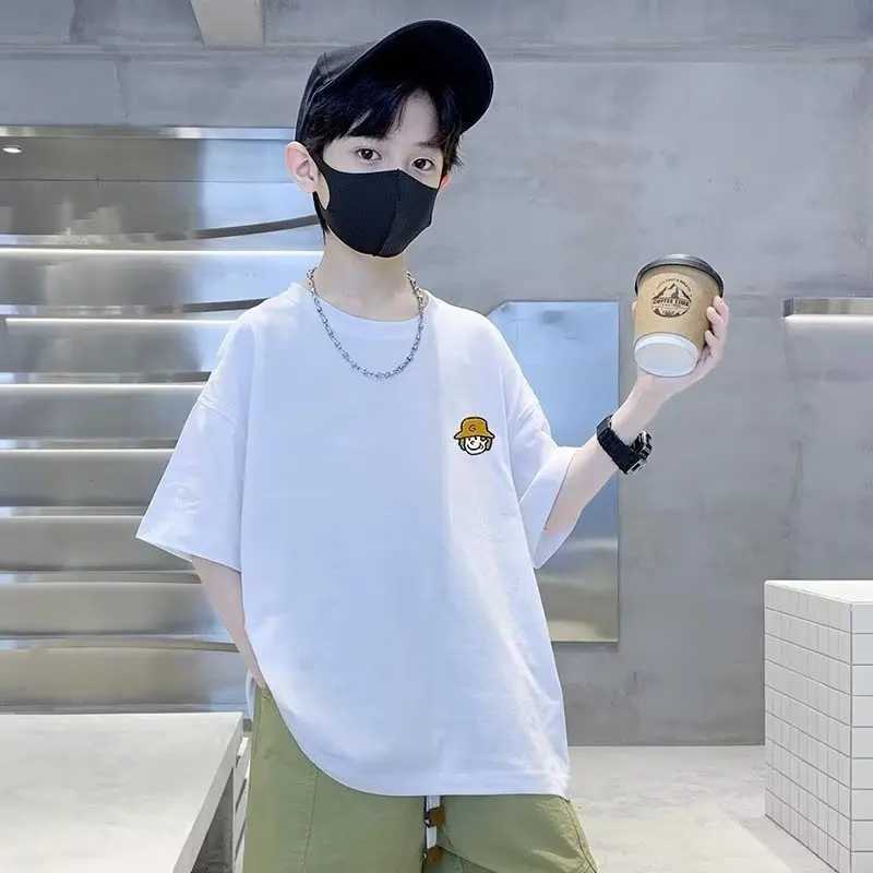 Childrens clothing boys short sleeved T-shirts summer childrens tops big boys summer pure cotton summer trend T-shirtsT250320