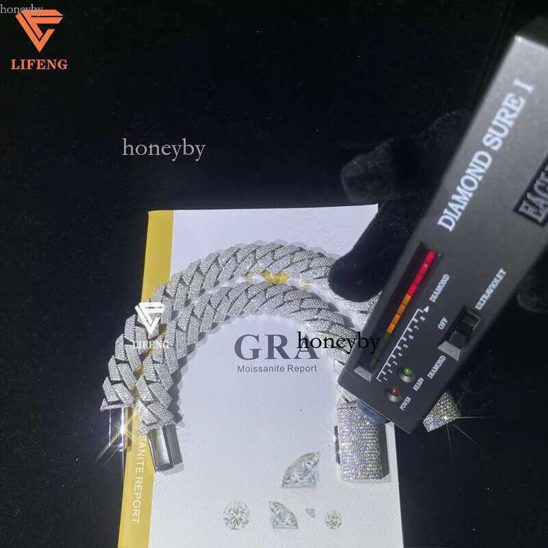 15Mm 4 18Mm Wide 3 Rows Sliver Mossanite Chain Iced Out Cuban k Bracelet For Men
