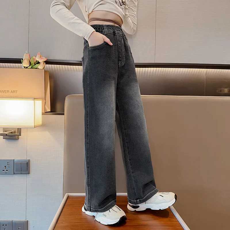 Teenage girl wide leg jeans spring 2024 childrens clothing loose oversized school children Trouthers blue girls pantsT2502320
