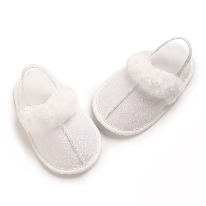 Toddlers Baby Boys Girls Fluffy Slides Soft Slippers Anti-slip Pre-walker born Plush Warm Floor Shoes Elastic Back Strap 250319