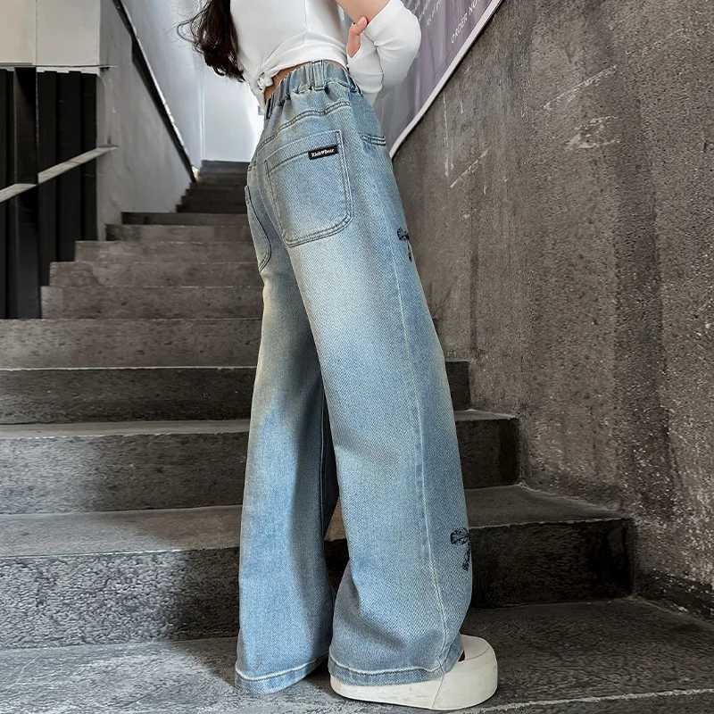 New Spring Autumn Kids Jeans with Bows For Girls High Street Straight Cut Denim Pants For Teens Child Casual Jeans Trousers 5-14T250326