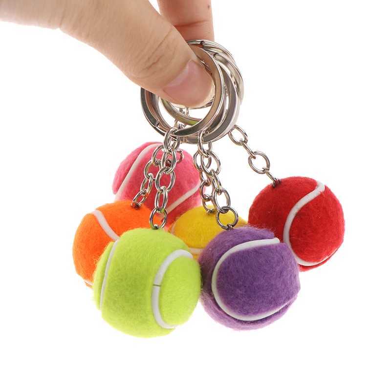 Cute sports mini metal tennis ball keychain 6-color pendant car keychain sports keychainXJ250319