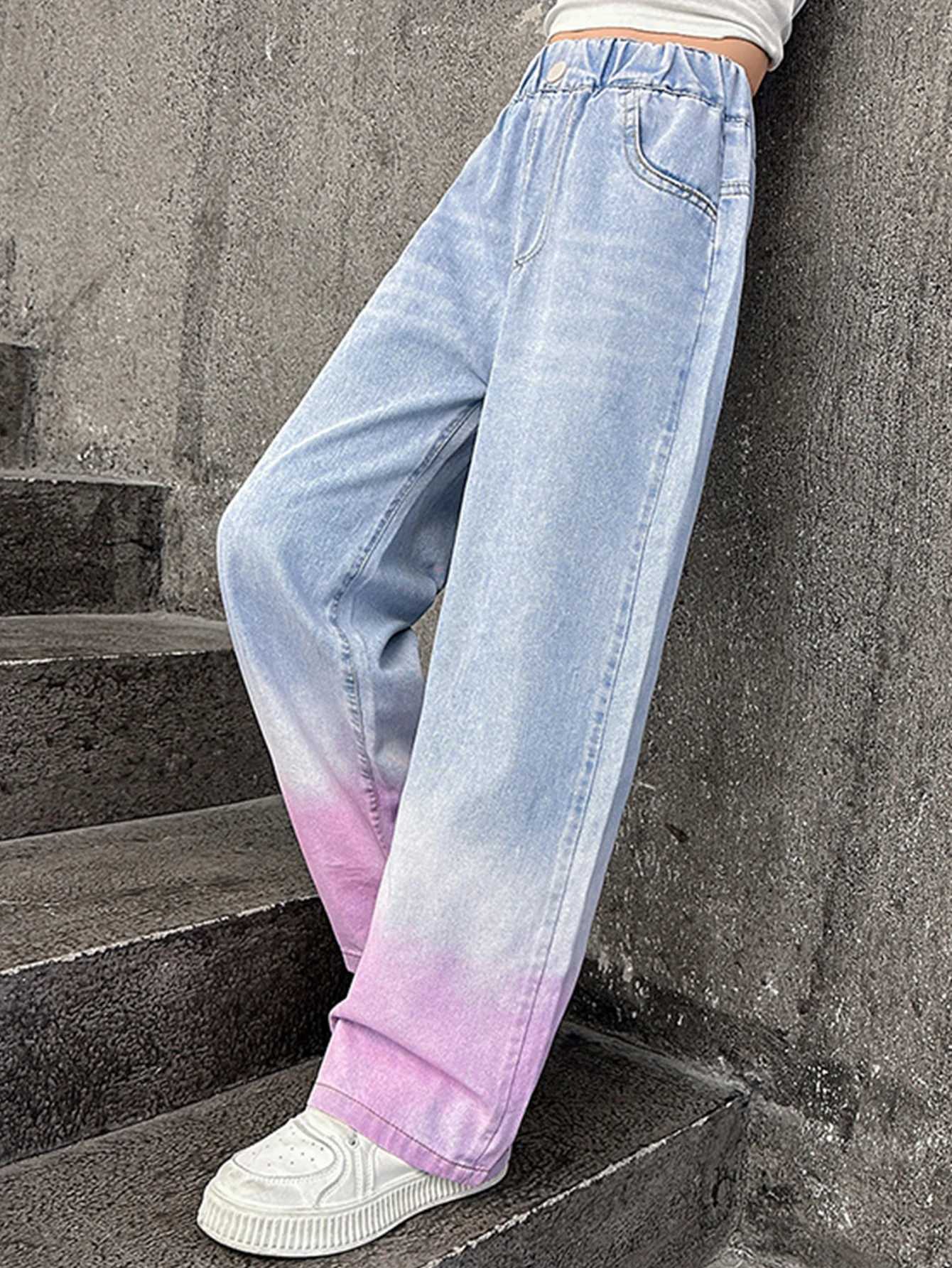 Girls colorful spray wide leg pants single pieceT250326