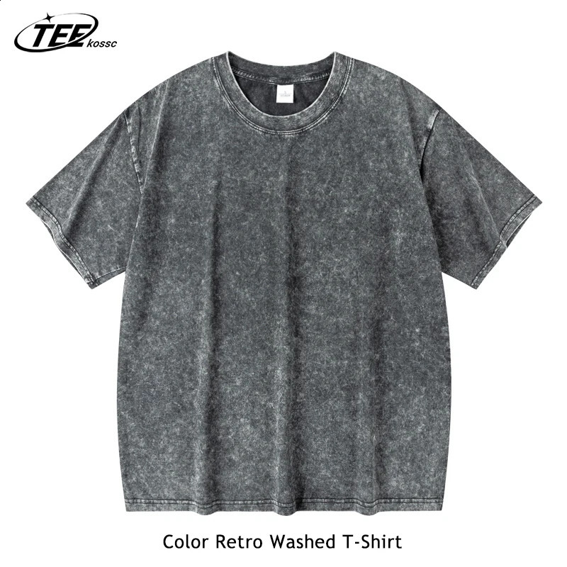 Couples wash vintage 230g heavy-duty cotton short sleeved T-shirt suitable for men women and summer solid color loose T-shirt 250317