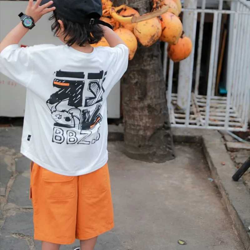 100% pure cotton summer childrens clothing cartoon fun printed T-shirt for boys or girls short sleeved top childrens fashion O-neck T-shirtT250320
