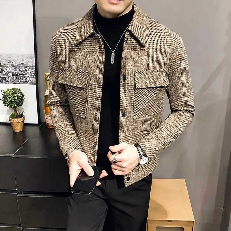 Trendy Autumn and Winter New Mens Jacket Fashionable Jacquard Tweed Style Casual Lapel Closer Fit For Leisure Casual Scenes W250320