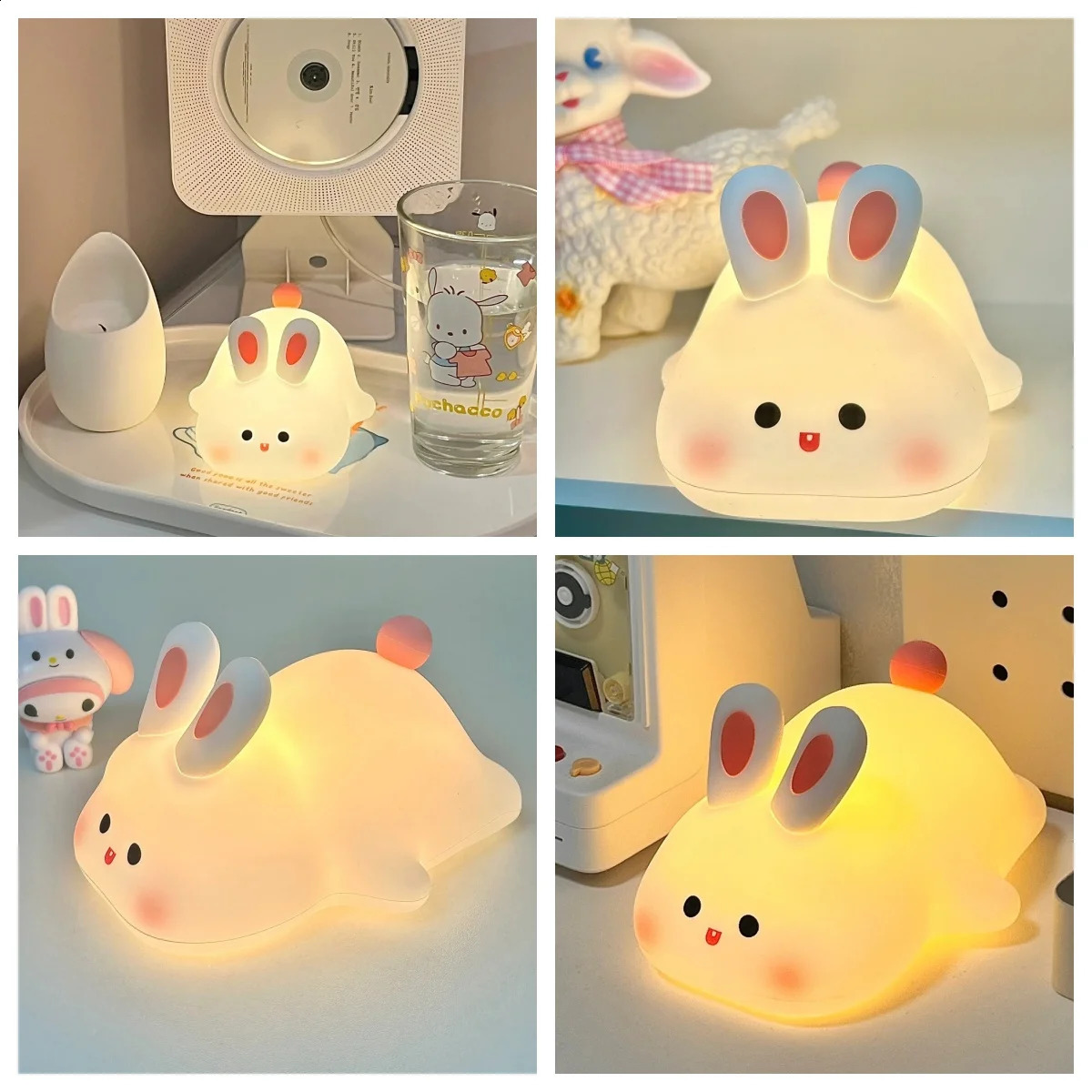 1pc Cute Rabbit-shaped USB Rechargeable Silicone Night Light for Bedroom - Eye Protection Sleep Bedside Lamp Desk Lighting 250319