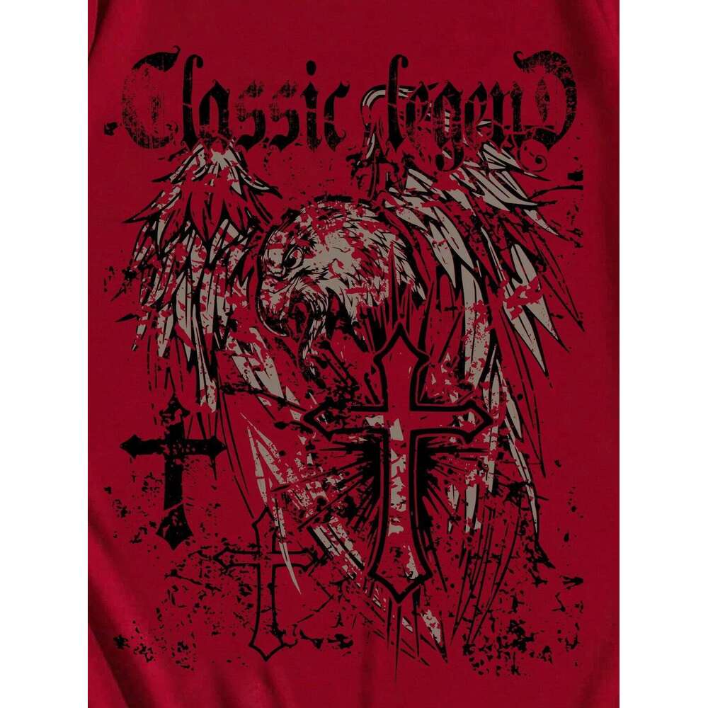 Goth Eagle&Cross print Y2K figure unisex men's and women's cotton T-shirt luxury fashion plus size top short sleeved classic T-shirt