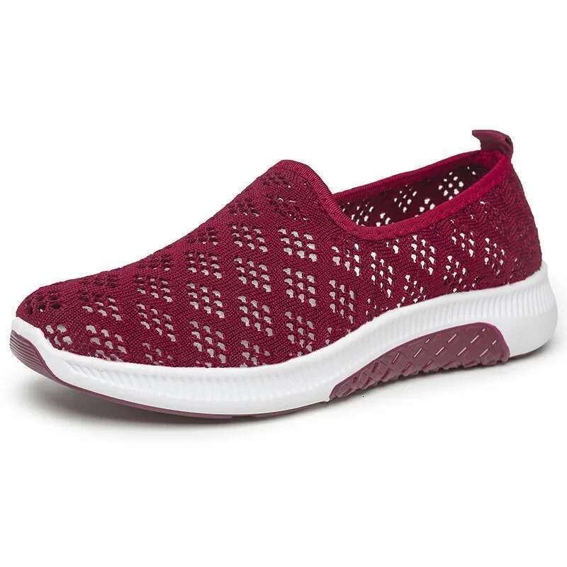 XIHAHA NEW Summer Korean Mesh Comfortable Women Breathable Ho llow Sports Walking Sn eakers Casual Flat Ladies Dance Shoes