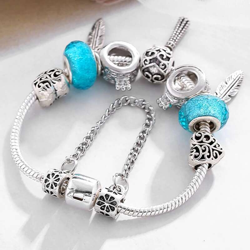 Romantic DIY Charm Bracelets With Crown & Feather Pendant Beads Brand Bracelets for Women Couple Jewelry Gift 2021 New