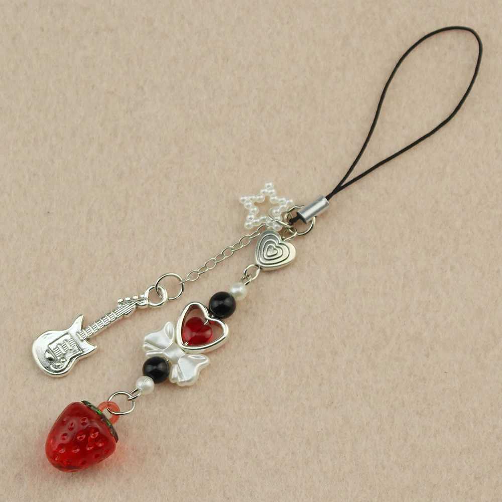 Nana Hachi match mobile phone charm red pink strawberry bow mobile phone accessories animation inspiration Y2k keychainXJ250319