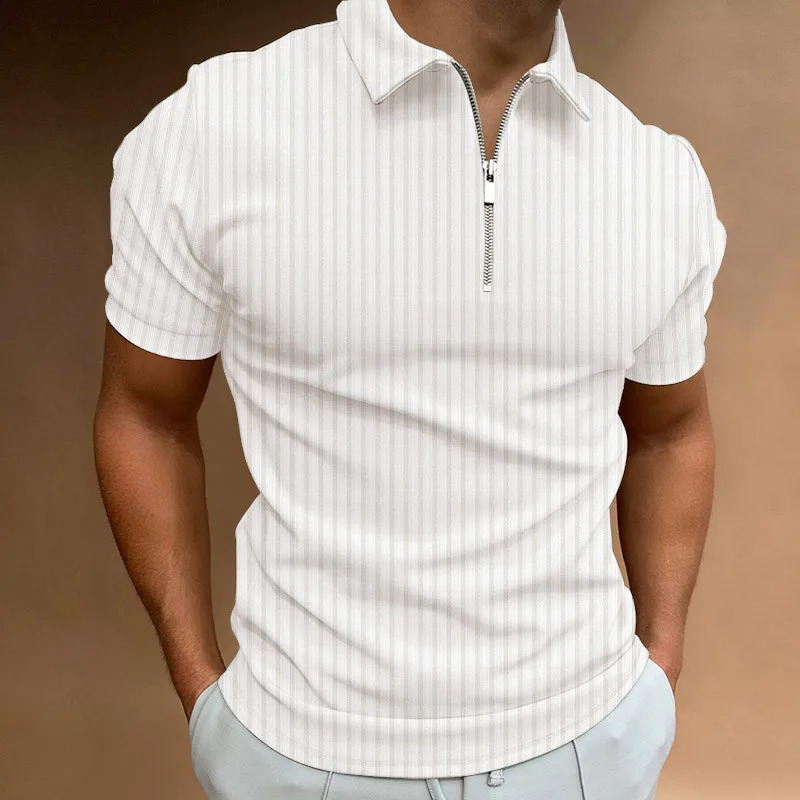 Mens Fashion Polo Shirts Summer Stripe Zipper Mens Polo Shirt Solid T-Shirt Short-Sleeved Shirt Casual Slim Tops 250319
