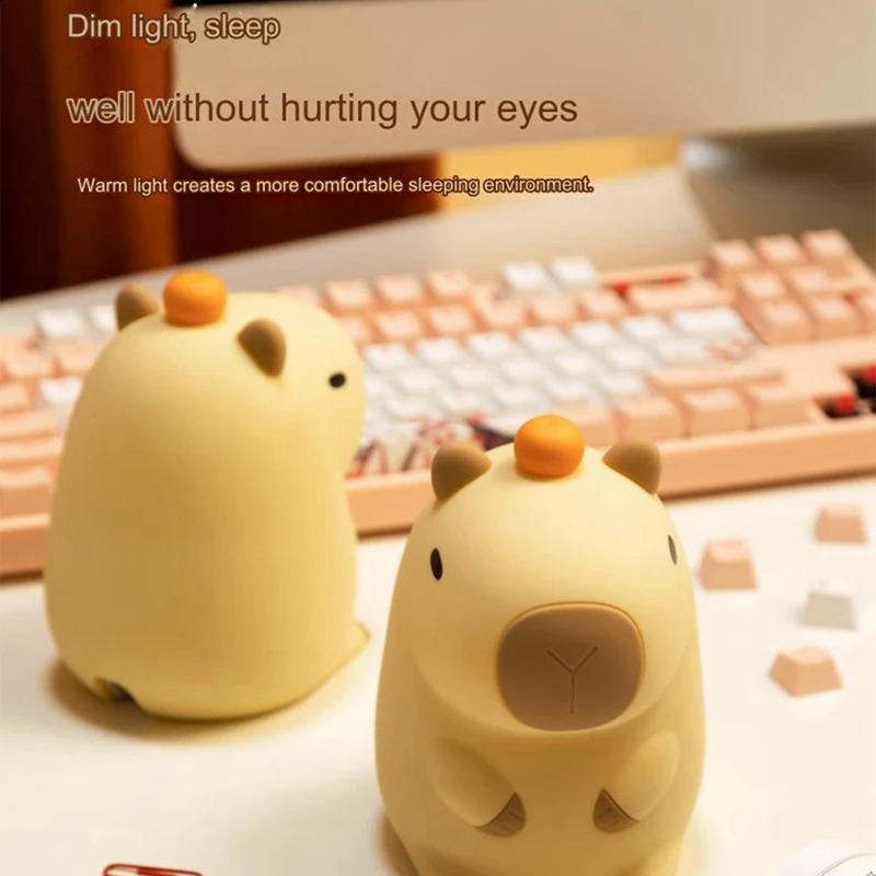 Cute Cartoon Capybara Silicone Night Light Battery Dimming Sleep Night Lamp for Childrens Room Decor 250319