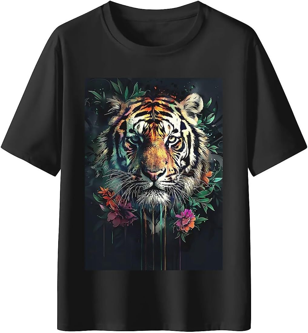 T shirt for Mens Mens Novelty T-Shirts Graphic 2D Print Summer Short Sleeve Colorful Ink Tiger Shirts Tshirt Graphic Tee Casual Tops Clothes Short sle